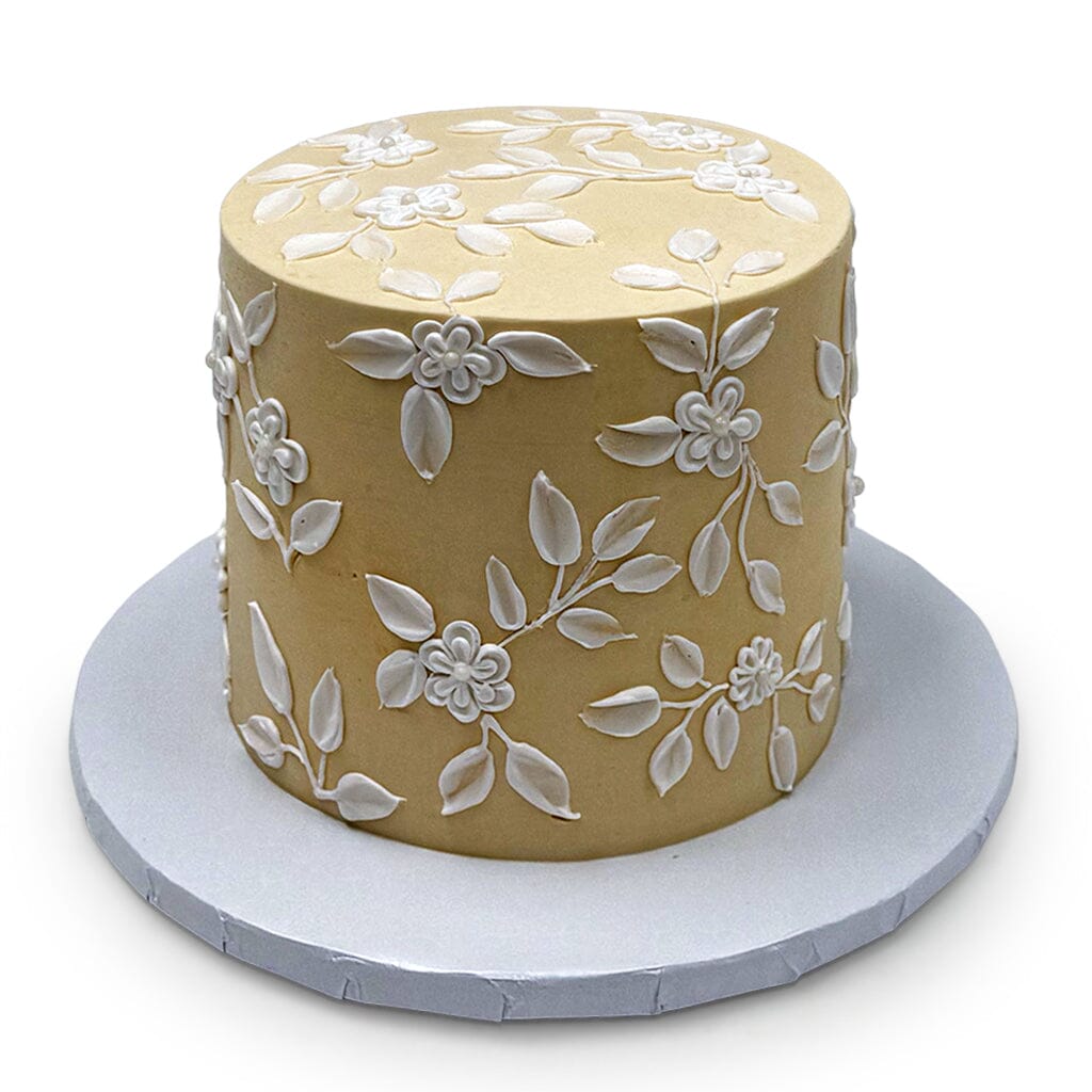 Painted White Flowers Theme Cake Freed's Bakery