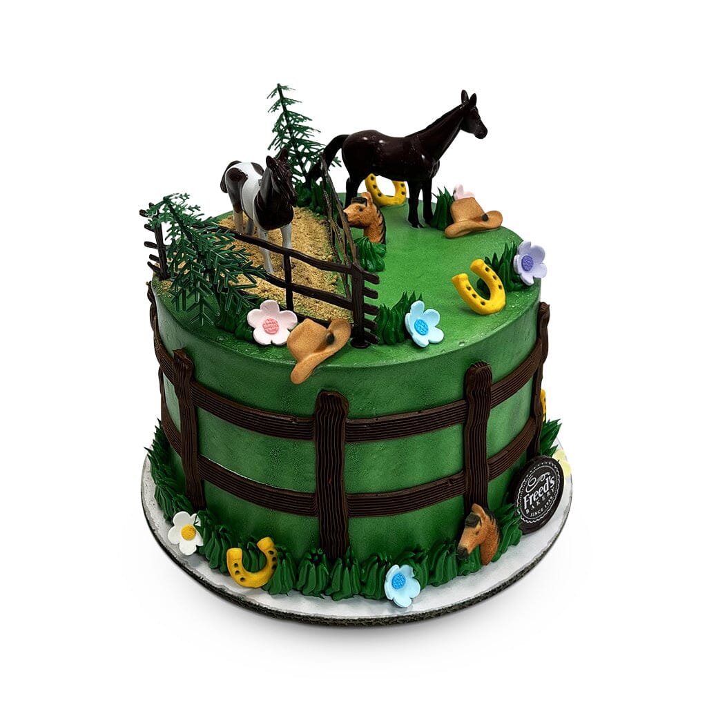 Horse Stable Birthday Cake Theme Cake Freed's Bakery 7" Round (Serves 8-10) Vanilla Cake w/ Bavarian Cream